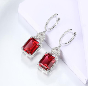 Orecchino in vero argento sterling con rubino rosso, stile affascinante, creato con gioielli da sposa con taglio ottagono in rubino