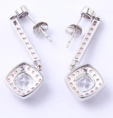 Orecchini alla moda placcati in argento sterling 925 con gemma viola rosa