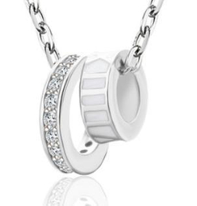 Collana con temperamento semplice Ciondolo con geometria a doppio anello classico da donna in argento sterling con inserto in diamante