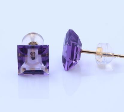 Orecchini quadrati viola trasparenti Orecchini in argento sterling 925 placcati oro