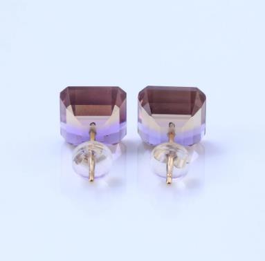 Asscher Orecchini in Argento 925 Placcato Oro Viola Colorato Trasparente