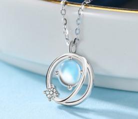 Collana in argento 925 con pietra di luna cosmica coreana alla moda, piccolo pianeta da sogno fresco